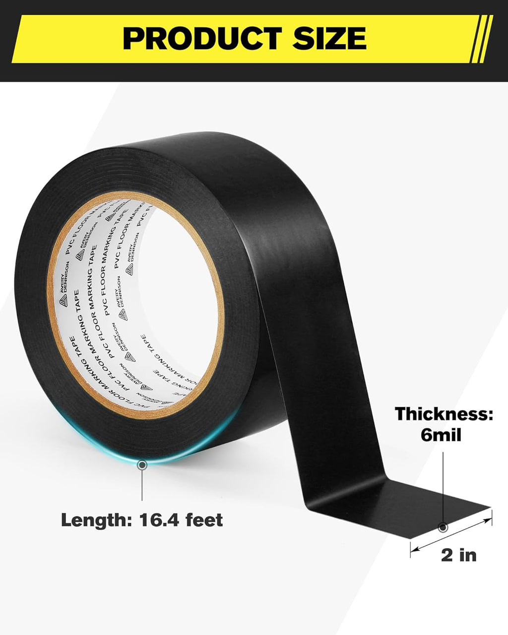 Floor Marking Tape,2 in x 108 FT Strong Adhesive Caution Tape,High Durability Warning Safety Tape for Indoor/Outdoor - Warehouses,Factories,Parking Lots,Retail Locations,Black,3 Rolls