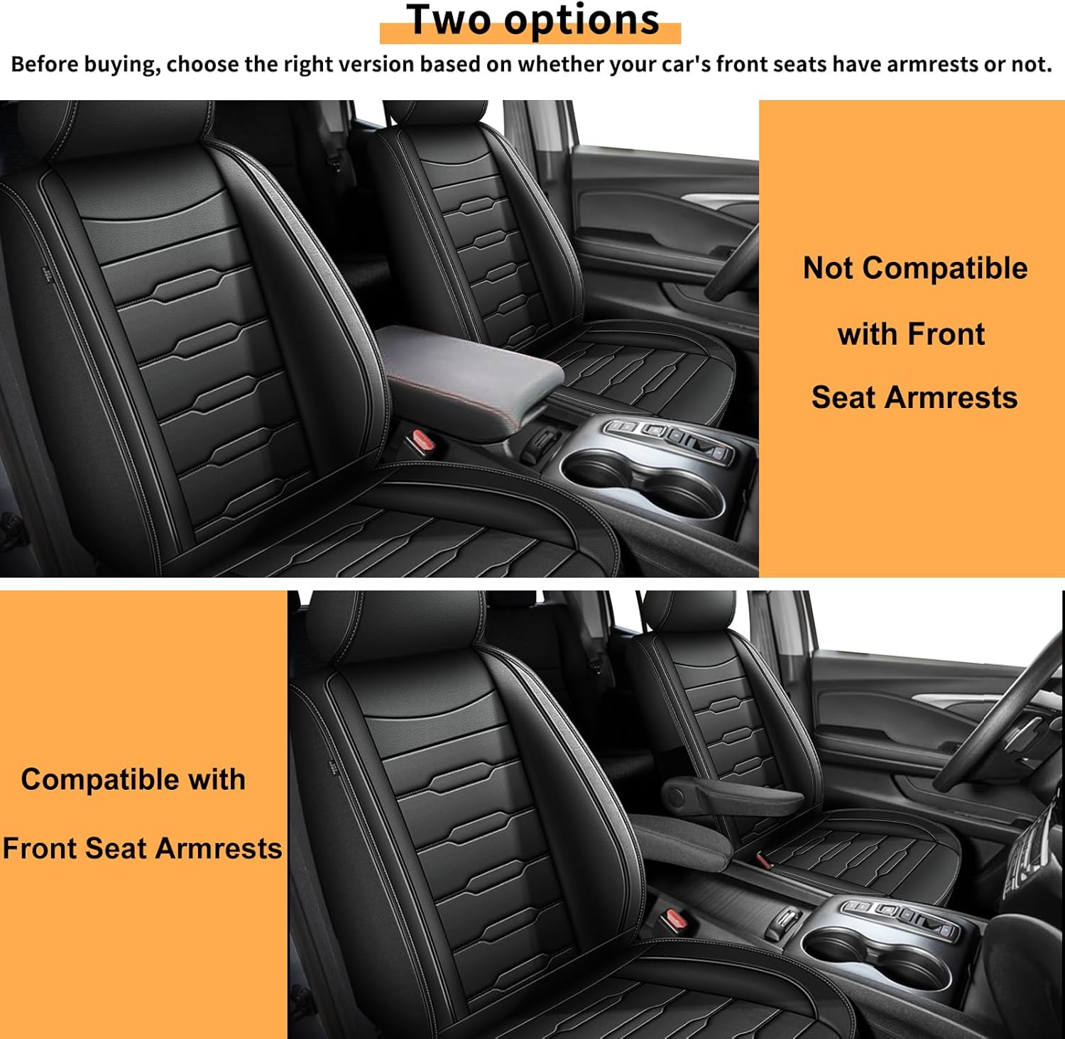 Seat Covers Fit for Honda Ridgeline 2006-2024 2025: Crew Cab 5 Seats Car Seat Covers Faux Leather Truck Pickup Seat Cushion Protector - Front Seats Without Armrests(Full Set, Blackline)