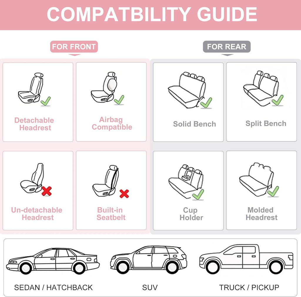 Front Seat Covers, 2 Pieces Universal Seat Covers for Cars, Waterproof Leather Auto Seat Protectors with Head Pillow, Car Seat Cushions Fit for Most Sedans SUV Pick-up Truck, Pink