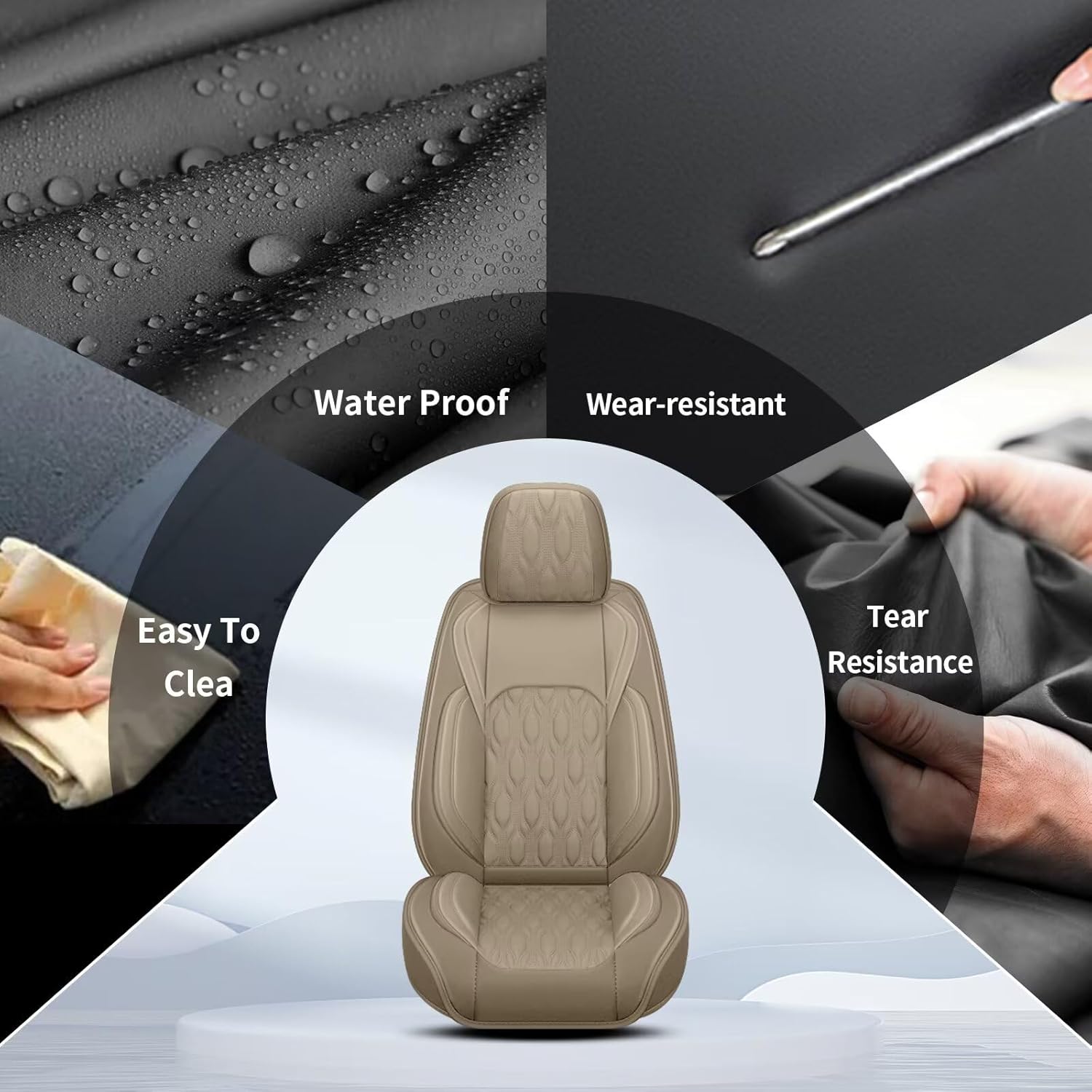 2 Front Car Seat Covers Fit for Toyota Camry 2012-2025: Faux Leather Automotive Seat Covers Waterproof Vehicle Seat Protector with Compatible Airbag (2 Seats, Beige)