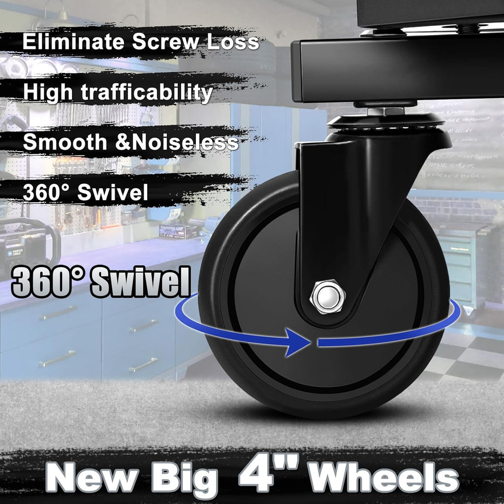 Rolling Stool with Wheels, Adjustable Height Pneumatic Garage Work Mechanic Stool Seat with Backrest, 400 LBS Capacity 360° Swivel Mechanic Crepper Chair with Tool Tray Storage, Gray