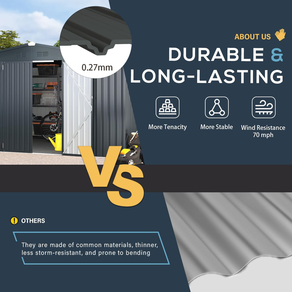 U-MAX Shed 10x10 Outdoor Storage - Large Metal Garden Sheds, Lockable for Backyard & Patio Use in Dark Grey