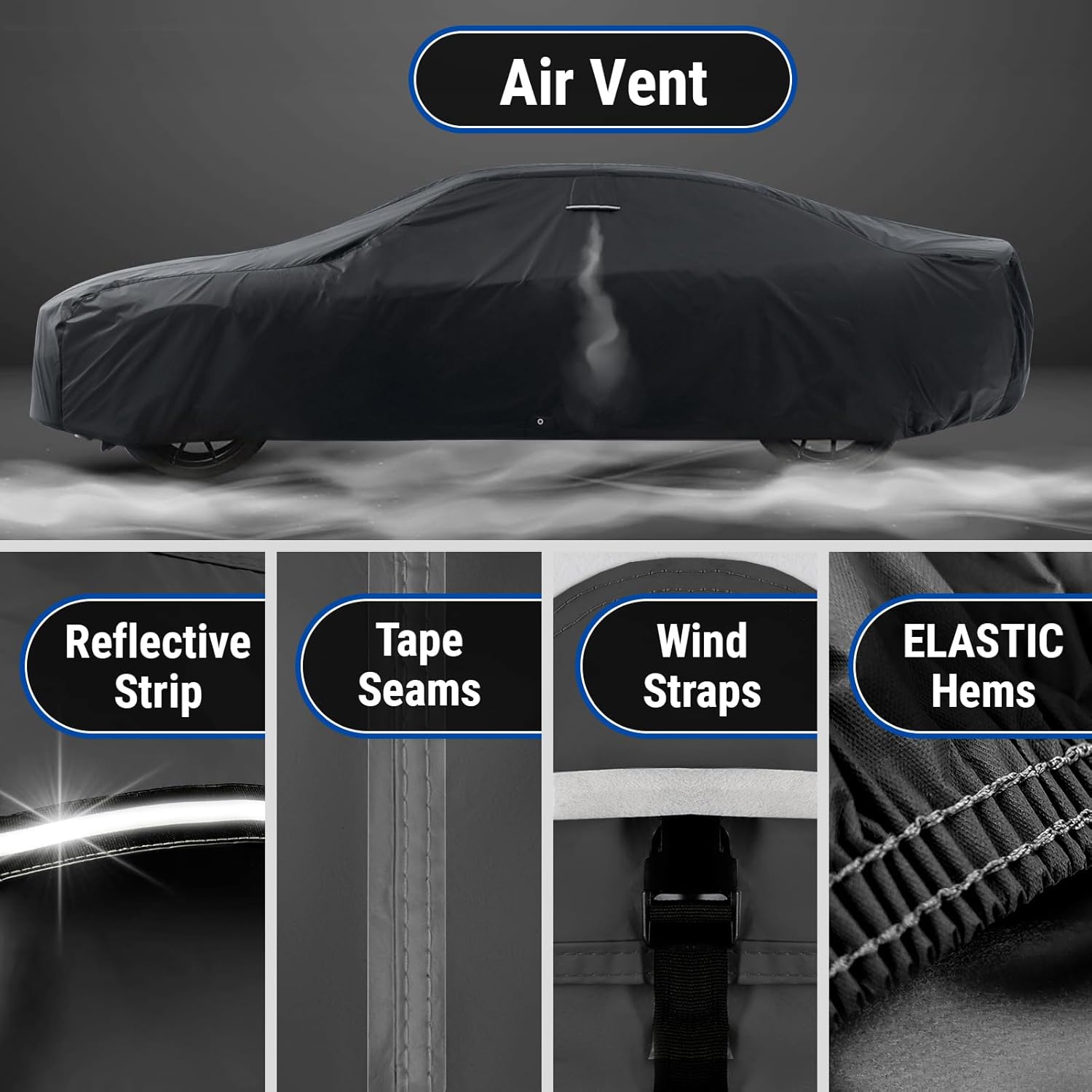 iCarCover Custom Car Cover for Pontiac GTO (1964-1967) Waterproof All-Weather Rain Snow UV Sun Protector Full Exterior Indoor Outdoor Car Cover (Stripe - Black/Gray)