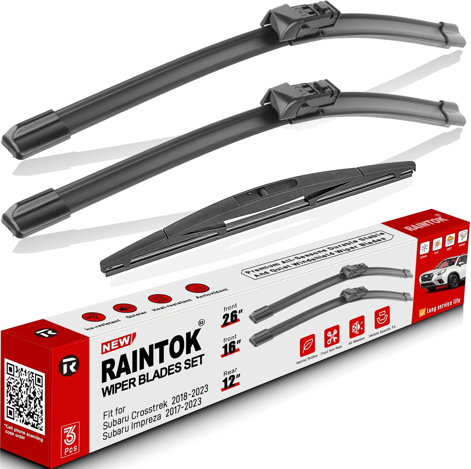 Windshield Wiper Blades Replacement for Subaru Crosstrek Impreza 2017 2018 2019 2020 2021 2022 2023 Original Factory Quality Front Rear Wipers Blade Set for My Car - 26" 16" 12" (Pack of 3)