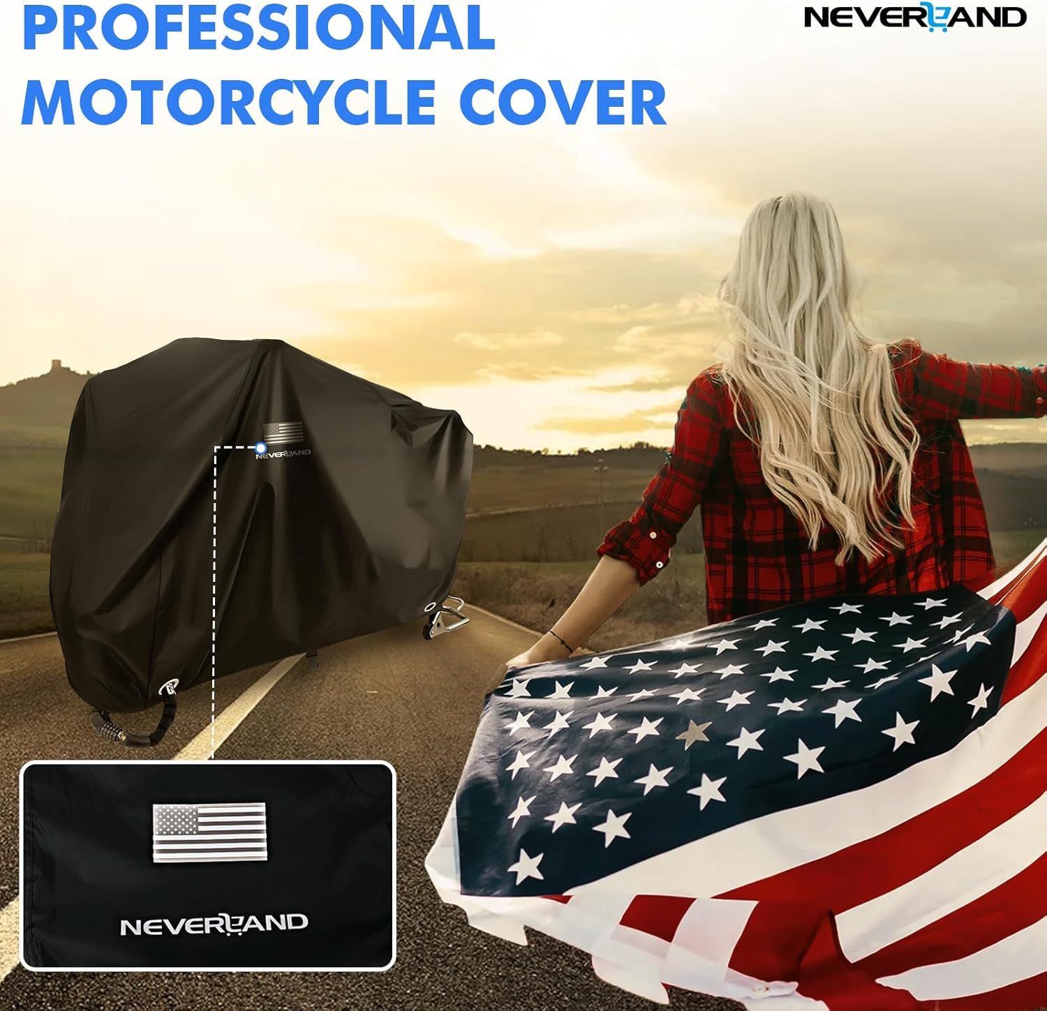 NEVERLAND Motorcycle Cover Waterproof Outdoor - Black Heavy Duty Scooter Cover, Motorbike Cover with Refletive Logo, Lock-Hole, Bandage, Storage Bag-Protect Against Dust, Debris, Rain and Weather(XXL)