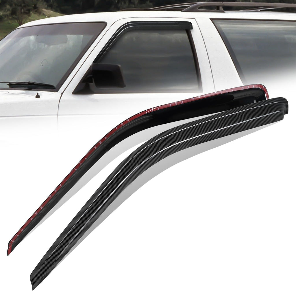 Auto Dynasty 2Pcs Carbon Fiber Pattern Window Visors Compatible with 1988-2002 Chevy Tahoe Blazer GMC Yukon C/K 1500 2500 3500 2-Door Fleetside, Tape-On Window Deflectors Rain Guards Side Vent Shade