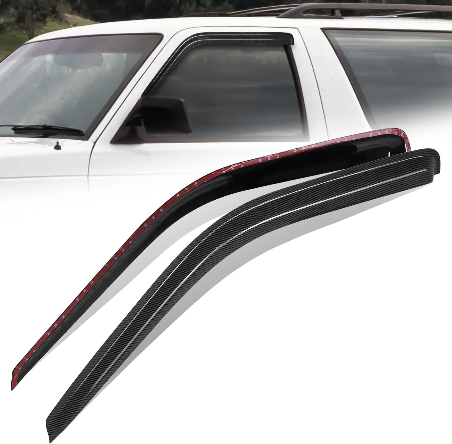 Auto Dynasty 2Pcs Carbon Fiber Pattern Window Visors Compatible with 1988-2002 Chevy Tahoe Blazer GMC Yukon C/K 1500 2500 3500 2-Door Fleetside, Tape-On Window Deflectors Rain Guards Side Vent Shade