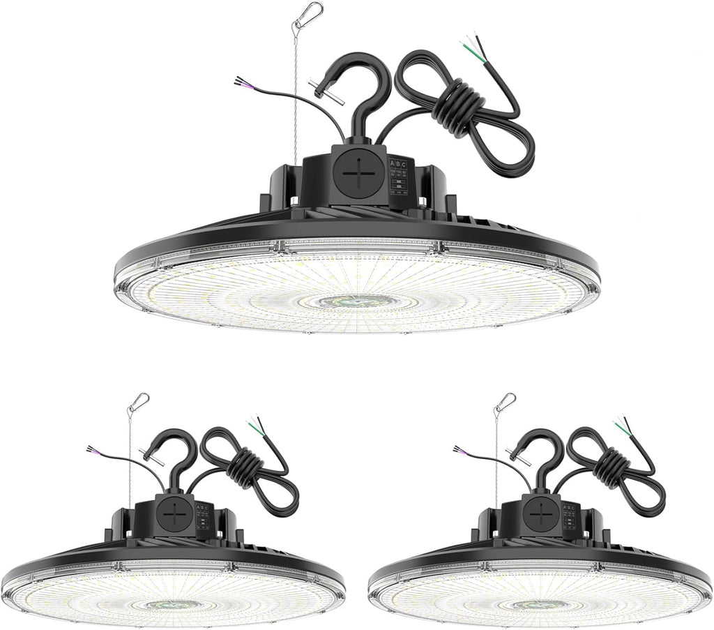 3 Pack 480V LED High Bay Light UL DLC Listed UFO Light 300W 240W 200W Adjustable, Dimmable High Bay LED Shop Lights 5000K Daylight, IP65 Commercial Bay Lighting for Warehouse Factory