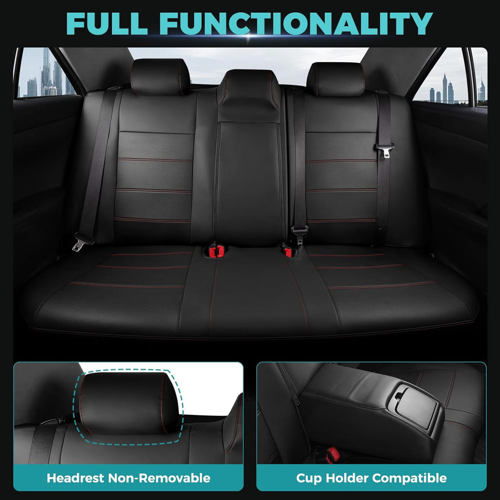 for Toyota Camry Seat Covers L LE XLE 2012 2013 2014 2015 2016 2017 - Custom Fit Car Seat Covers Full Set, Waterproof Breathable Luxury Leather Seat Covers for Cars, Black Red Not for Hybrid