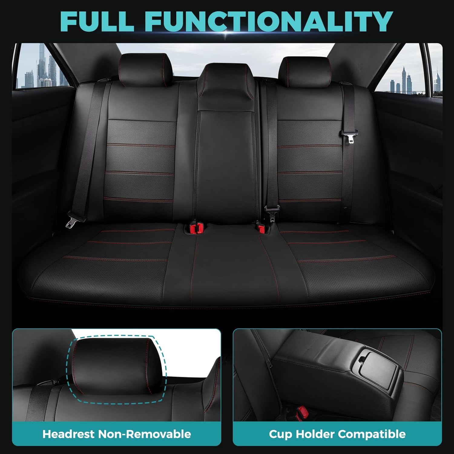 for Toyota Camry Seat Covers L LE XLE 2012 2013 2014 2015 2016 2017 - Custom Fit Car Seat Covers Full Set, Waterproof Breathable Luxury Leather Seat Covers for Cars, Black Red Not for Hybrid