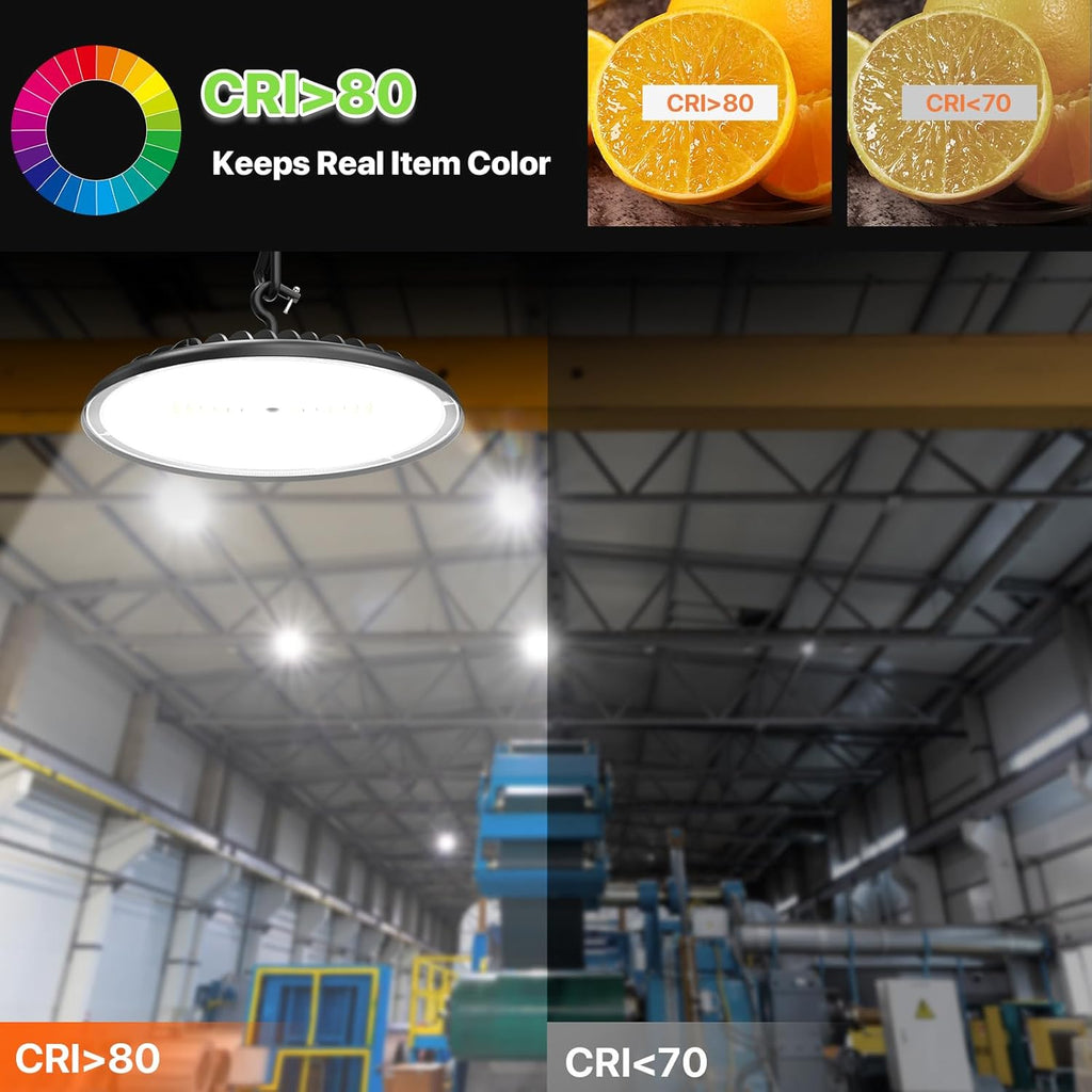 High Bay LED Shop Lights 200W - 28000LM 5000K IP65 Waterproof High Bay Lights with US Plug, Hanging Hook, 4 Pack Commercial Bay Lighting for Barn, Warehouse ETL Listed