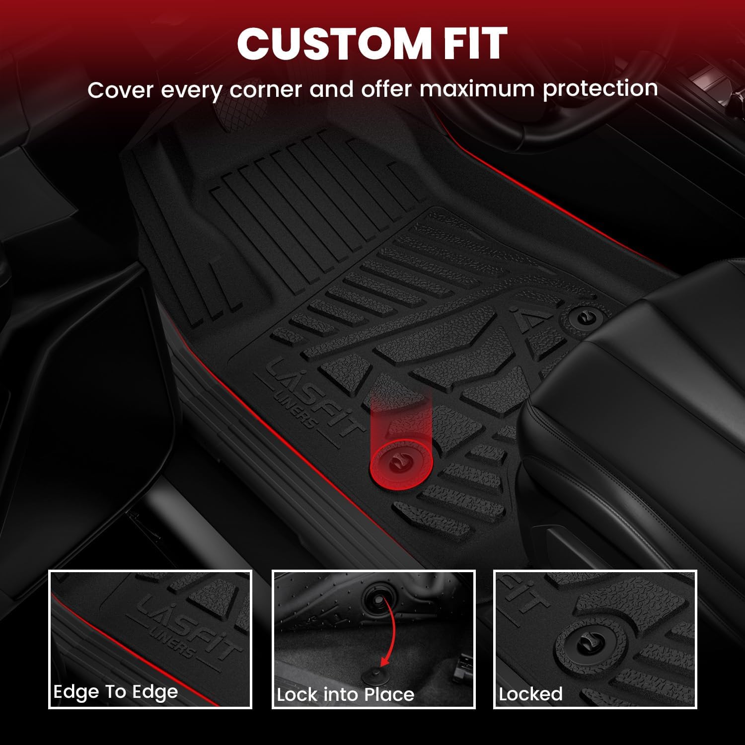 LASFIT Floor Mats for Ford F250 F350 2012-2016 Super Duty Crew Cab Without Manual Transfer Case Shifter All Weather Protector TPE Car Carpet Floor Liners, 1st & 2nd Rows, 3pc Black
