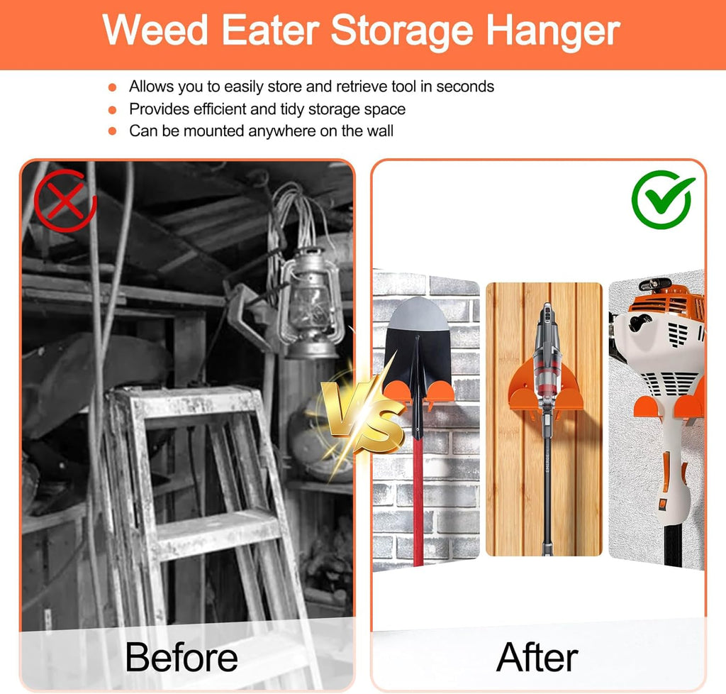 2 Pack Garage Organizer Trimmer Rack, Heavy-Duty Wall Mount Hanger for Grass Trimmer, Weed Eater & Power Tools