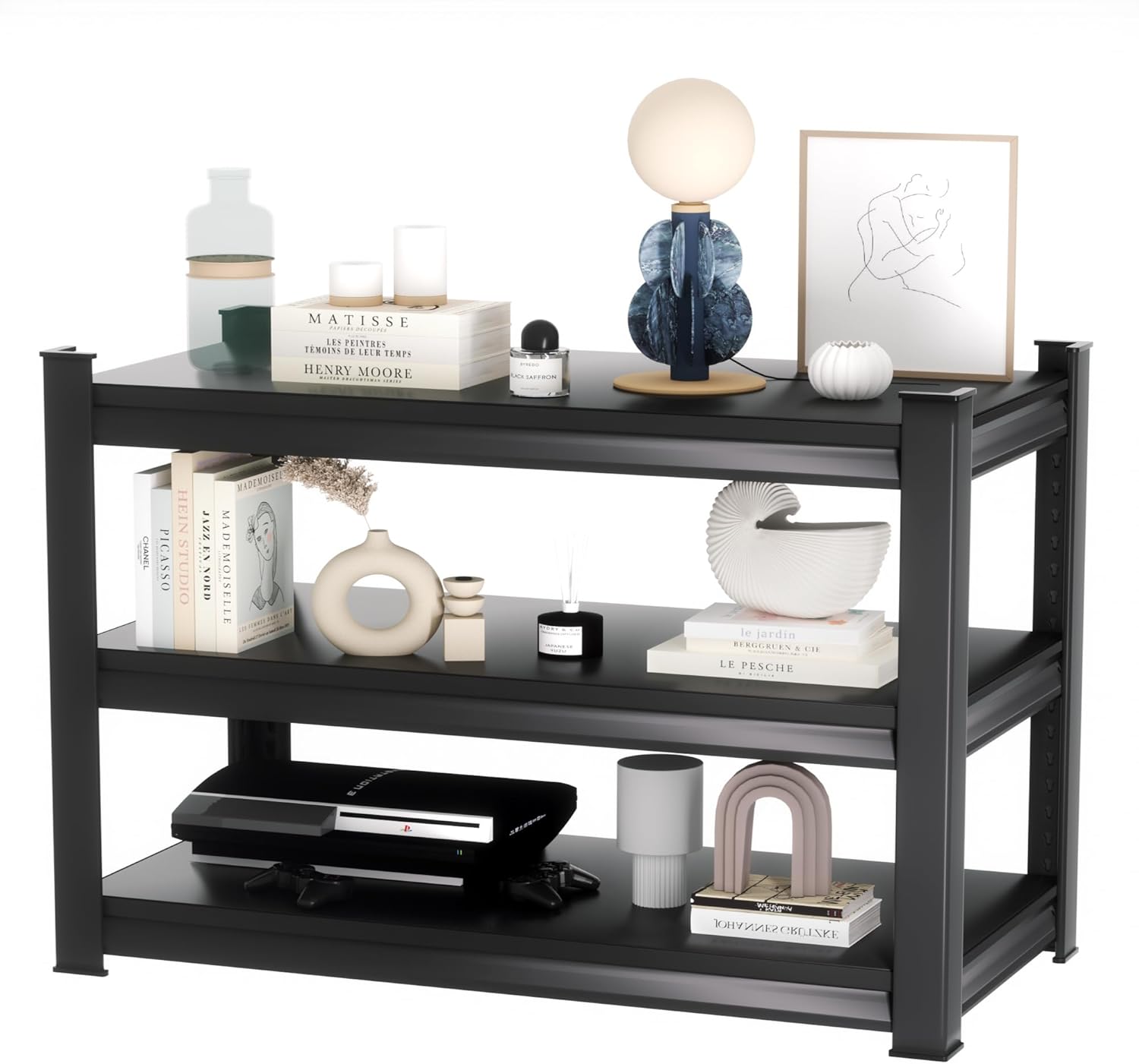 1350LBS Garage Storage Shelves Heavy Duty, 40" W x 16" D x 36" H,3-Tier Garage Shelving Heavy Duty, Industrial Metal Shelving Units for Basement,Fish Tank,Black