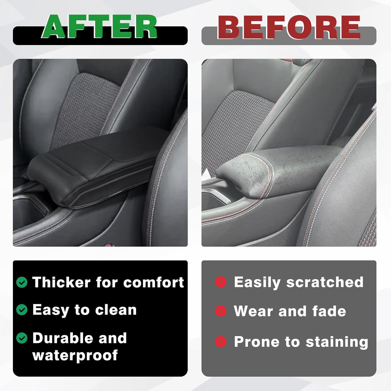 Muslogy Center Console Armrest Cover Compatible with Nissan Kicks S SV SR 2025 Comfort Armrest Pad Arm Rest Cushion Vegan Leather Protector 1-Inch Extra Thick