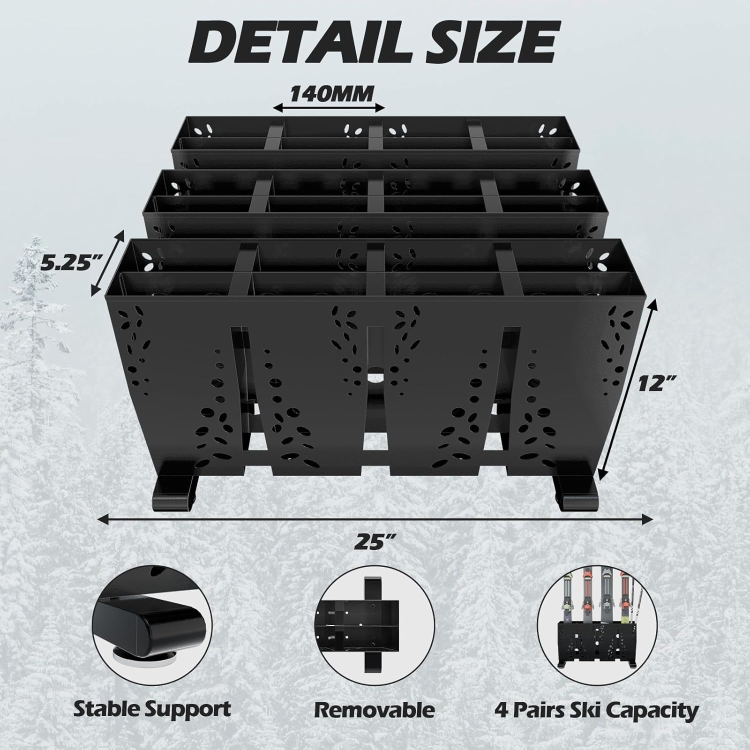 Heavy Duty Metal Ski Storage Rack, 12 Pair Freestanding Steel Ski Holder, Floor Stand Ski Organizer Rack, Snowboard Floor Stand Organizer for Garage and Home