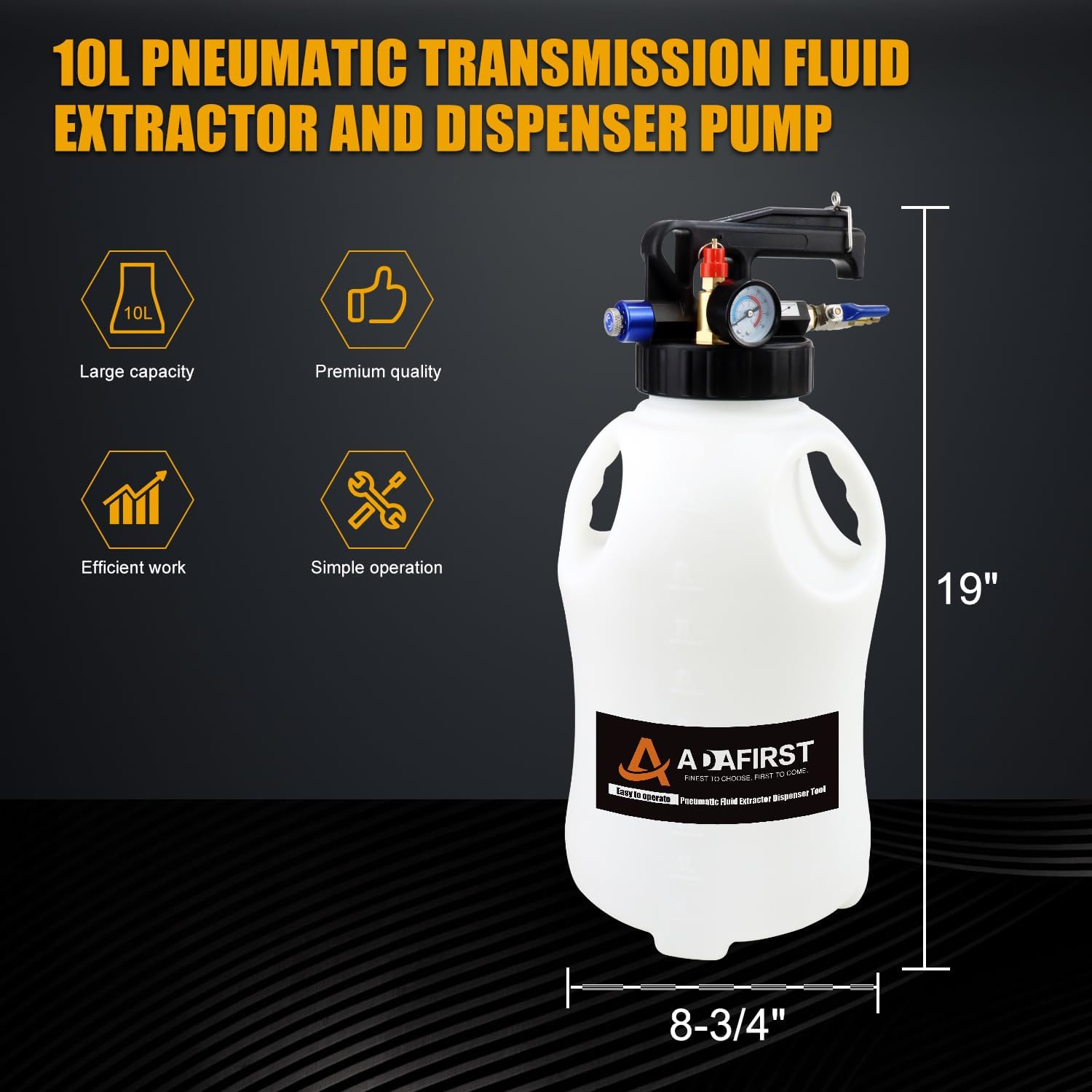 Transmission Fluid Transfer Pump Kit, 10L Pneumatic Fluid Extractor and Dispenser Tool with Adapter for ATF Fill, Gear Oil Refill, Differential Oil, Garage and Shop Fluid Evacuator and Filler