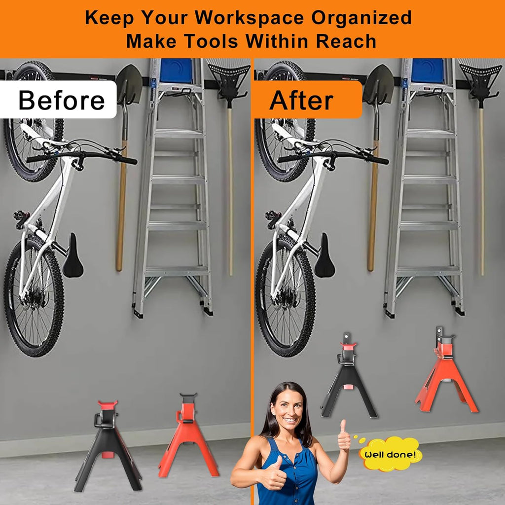 Jack Stand Wall Mount Organizer, Car Jack Stands Wall Hooks for Hanging, Universal Upgrade Designed Garage Hook, Heavy Duty Hooks Fits 2 & 3 & 4 & 5 & 6 Ton Heavy Duty Jack Stands (4 Pack)