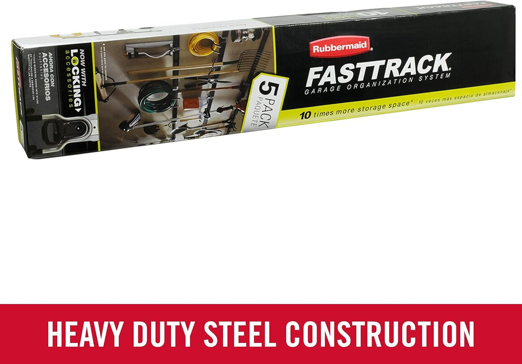 Rubbermaid FastTrack Garage Storage Utility Hooks 5 Piece Black All in One Rail Hook Kit and Tool Organizer Heavy Duty for Home/Garage/Shed/Garden