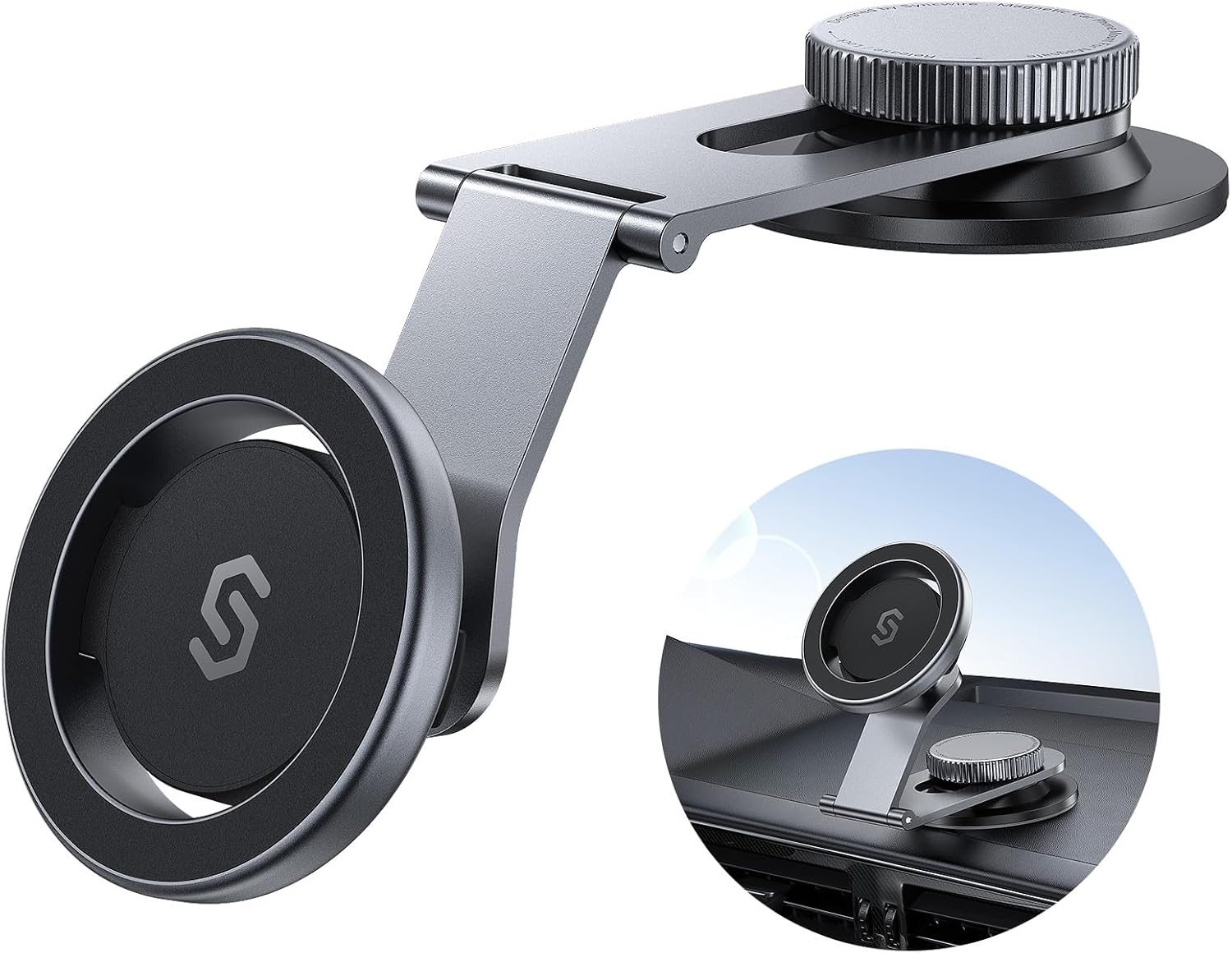 SYNCWIRE Fits MagSafe Car Mount for Universal Dashboard, Tesla Screen, Magnetic Phone Holder for Car, Foldable Aluminum Alloy Arm, Super Stable Car Mount for iPhone 16 Pro Max 15 14 13 12&All Phones