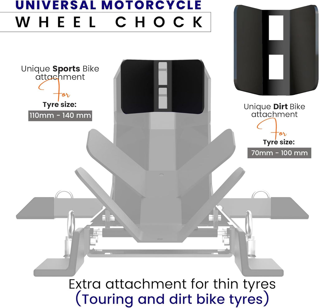 GRAND PITSTOP Universal Wheel Chock for Motorcycle Stand for Trailer Completely Adjustable Detachable Foldable Wheel Chock (Black)