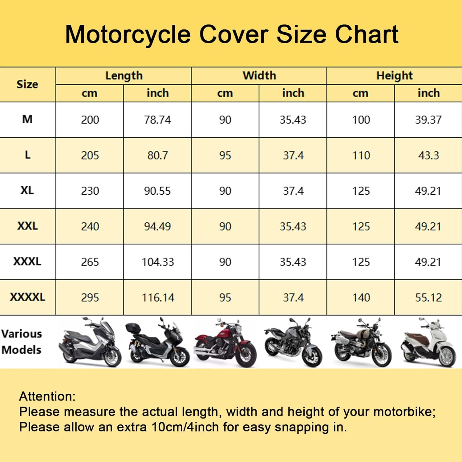 Motor Bike Cover Waterproof Outdoor, Motorbike Scooter Moped Cover Sun Rain Dust Protection with 5 Reflective Strips and 2 Fixed Buckles, 2 Lock-Holes for Most Motorcycles (L: 81x37x43 inch)