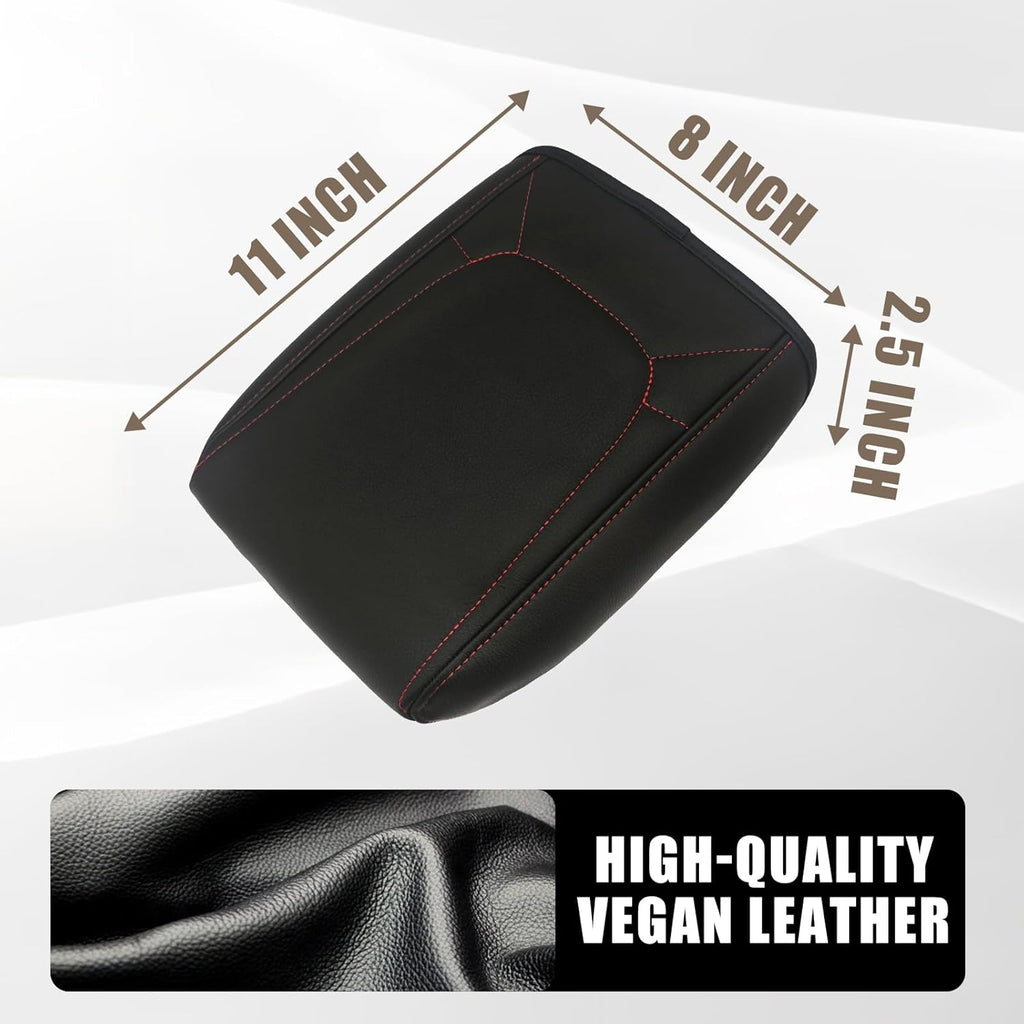 Muslogy Center Console Armrest Cover Compatible with Chevy Colorado/GMC Canyon 2023 2024 2025 ZR2 Z71 Trail Boss LT WT Elevation AT4 Denali AT4X Accessories Regular Thick(Red Stitching)