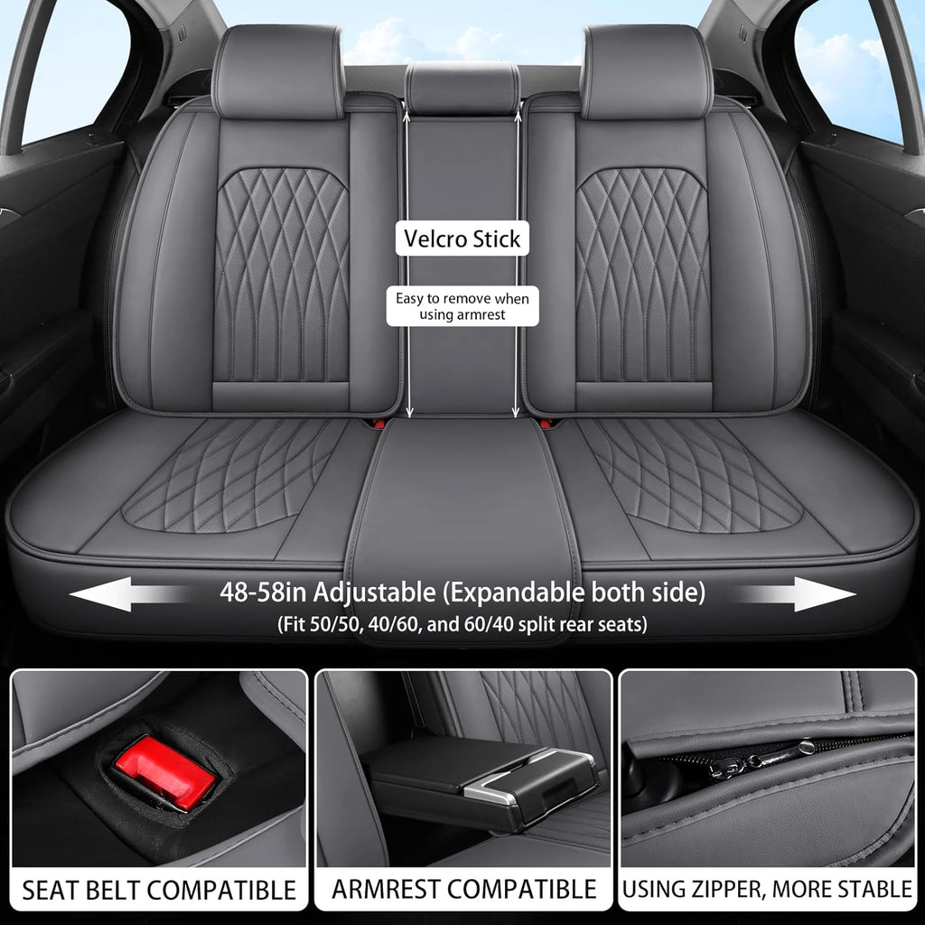 WELLDO Car Seat Covers Full Set, Faux Leather Seat Covers for Cars, Car Seat Protector Waterproof, Non-Slip Car Interior Covers Full Set Universal Automotive Seat Covers for Most Cars SUVs, Gray