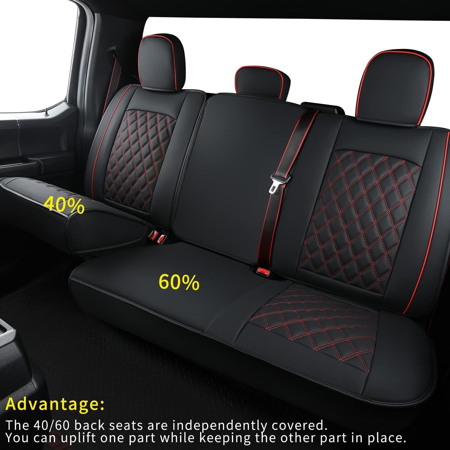 LUCKYMAN CLUB F150 Seat Covers Fit for 2010-2014 F150 SuperCrew with Waterproof Faux Leather(Full Set, Black&Red)