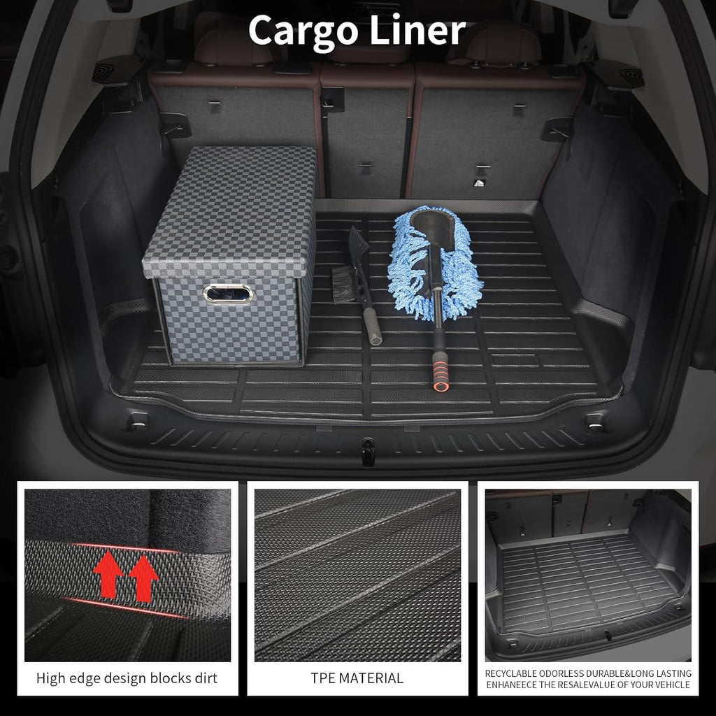 Wayhigh-All Weather Floor Mats and Cargo Mat Set Fit for Expedition Max 8 Seats 2021-2025 TPE Car Mats with Backrest Mat Waterproof Heavy Duty Rubber Floor Liners for Expedition Max Accessories