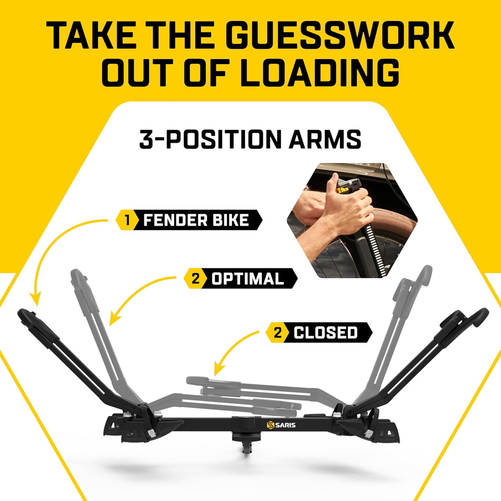 Saris SuperClamp G3 2-Bike Hitch Rack – Lightweight Platform Bike Carrier for Car, SUV, Truck – Tilting Design, Secure Wheel Clamping, Fits Road, Mountain, E-Bikes – 1.25" and 2" Hitch Receiver