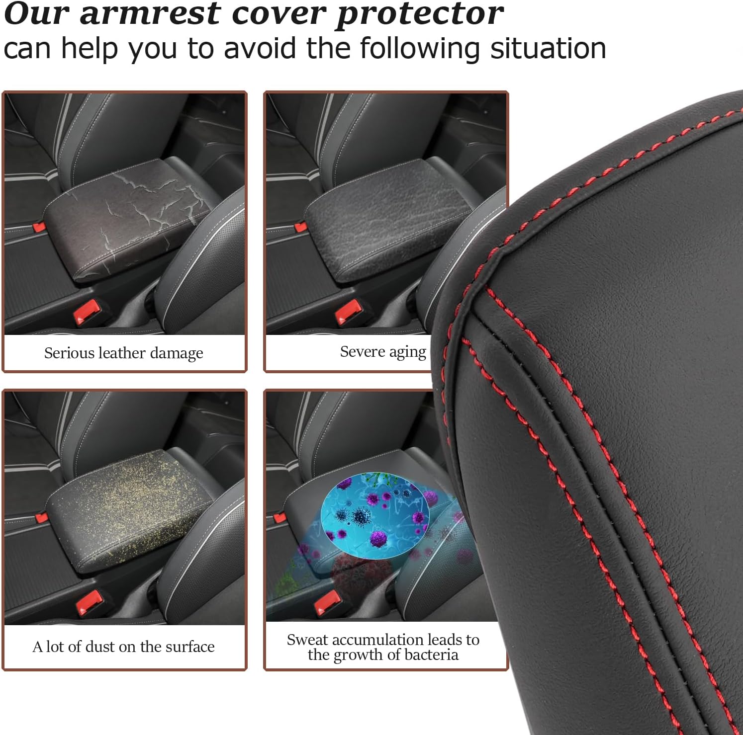 SKTU for 2020-2024 Volkswagen Golf Center Console Cover 2023 2024 Golf Accessories Armrest Cover 2023 2024 Golf R Seat Box Cover 2020-2023 2024 Golf MK8 Center Console Soft Cushion (Red Line)