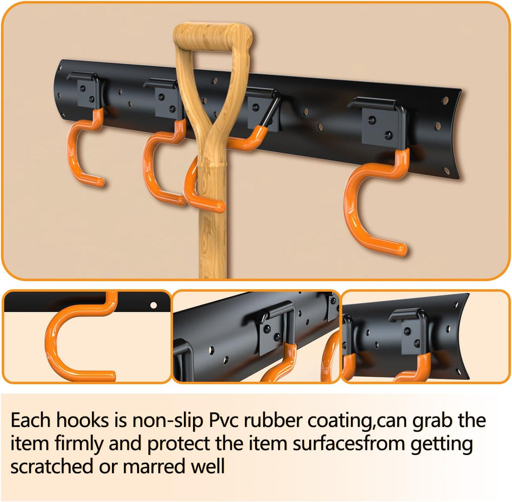 3-H 2×16" All Metal Garden Tool Organizer, Garage Tool Organizer, Broom Holder Wall Mount for Garage, Shed, Garden, Basement Hanging and Organizing Rake, Mop, Shovel, Hose
