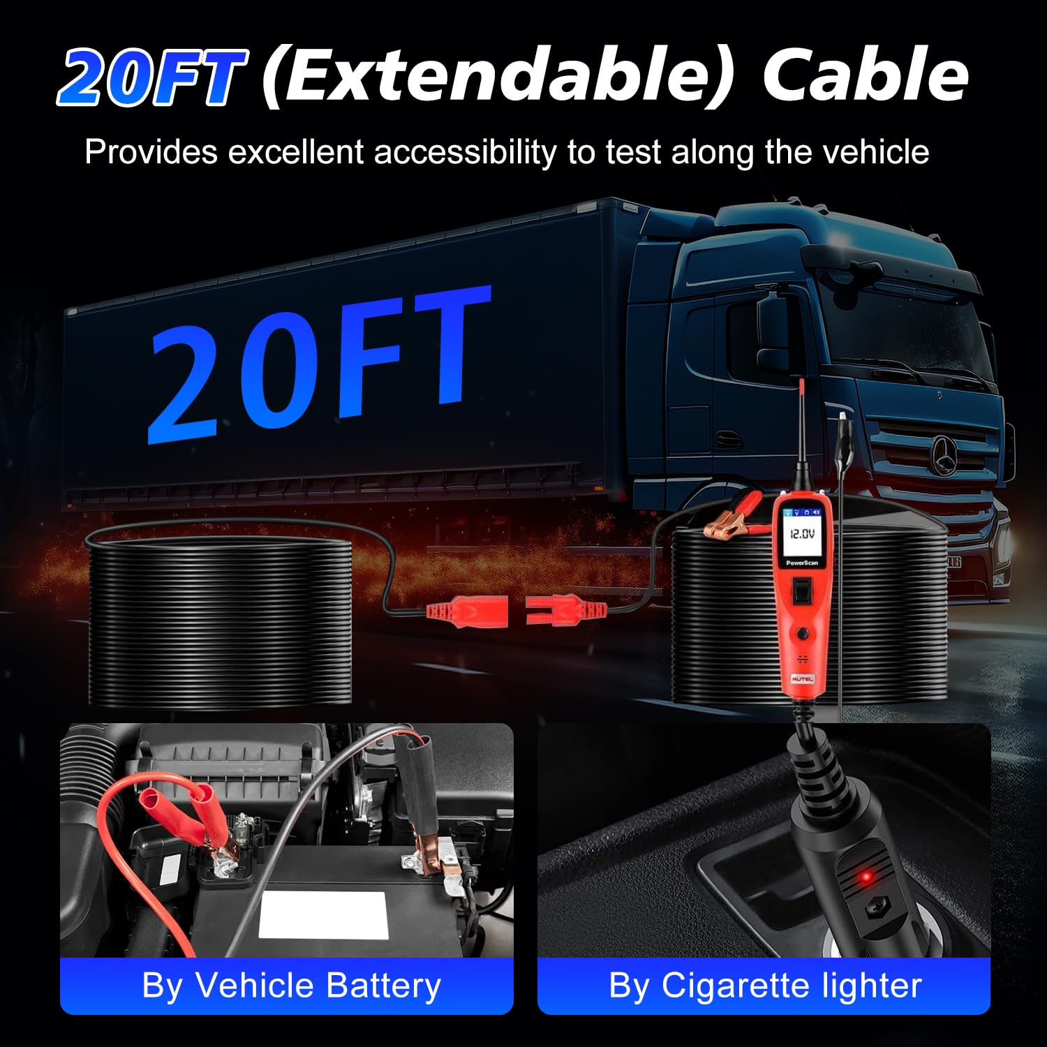 Autel PowerScan PS100 Power Circuit Probe Tester, Breaker Finder, 12V 24V Automotive Electrical Diagnostic Tool with 20ft Extension Cable, AVOmeter, Test Light, Continuity Checker, for 99% Cars