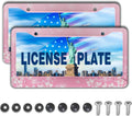 License Plate Frames for Girl Pink License Plate Cover for Women for Men Pink Floral Women Aluminum Metal Car Accessory 2 Pack with Screw Covers Set