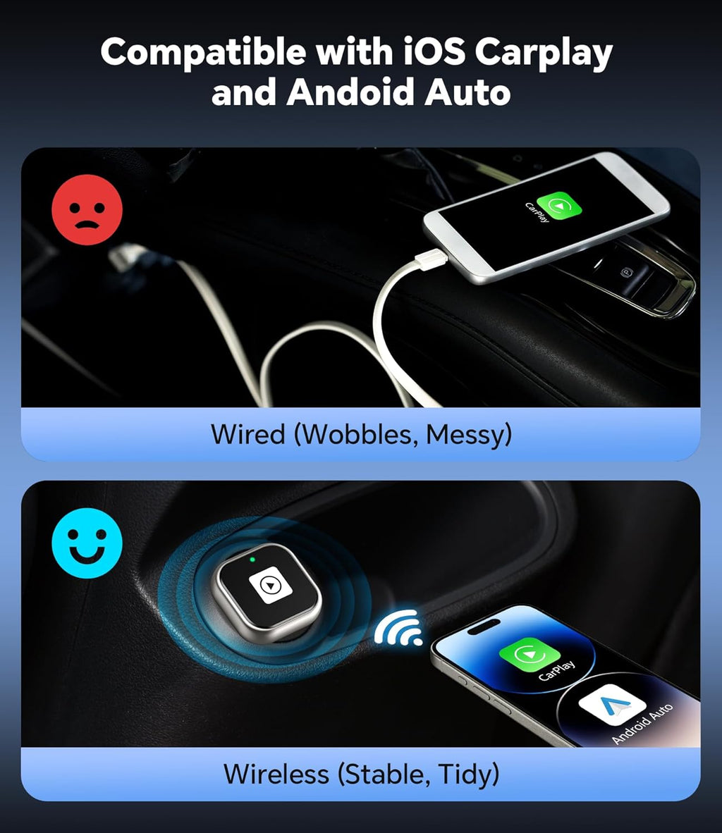 ENOMIR Wireless CarPlay Adapter 2025 Upgrade, Plug & Play CarPlay Adapter Wired to Wireless, Mini USB Design, Fast Auto-Connect, No Delay, Compact Design for iPhone & Android, Matte Silver