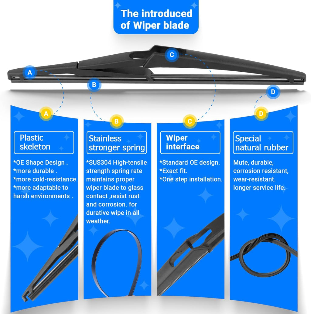 Windshield Wiper Blades Replacement for Nissan Kicks 2018 2019 2020 2021 2022 2023 Original Factory Quality Front Rear Wipers Blade Set for My Car - 26" 16" 12" (Pack of 3)