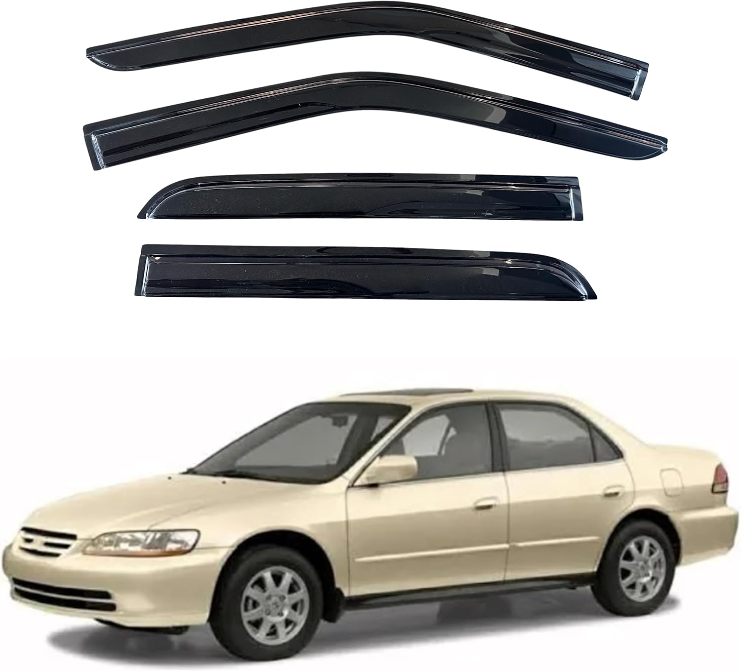 KPY Window Visor Compatible with Honda Accord Sedan 1998-2002, 4PC Rain Guard Side Window Vent Deflectors Tape-On Mugen Style, 1998 1999 2000 2001 2002