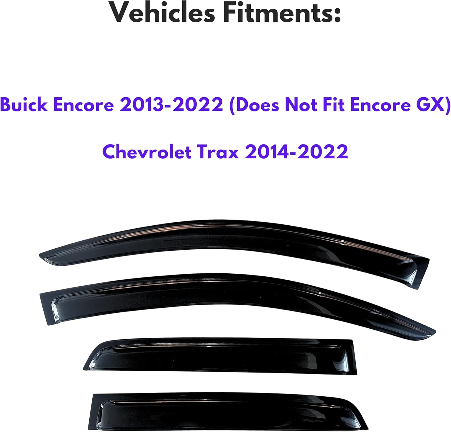 KPY Window Visor Compatible with Buick Encore 2013-2022 (Not for GX), Chevrolet Chevy Trax 2014-2022, 4PC Rain Guard Side Vent Deflectors Tape-On Style, 2014 2015 2016 2017 2018 2019 2020 2021 2022