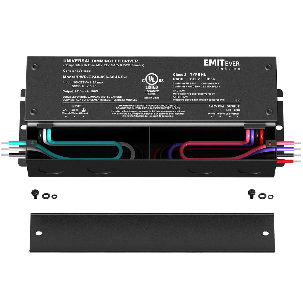 EMITEVER Dimmable Led Driver, 2 Packs 96W AC 110V-277V to DC 24V Transformer, 5-in-1 Dimming: ELV/MLV/TRIAC / 0-10V / 1-10V / 10V PWM/Potentiometer, Waterproof IP67 and UL Listed