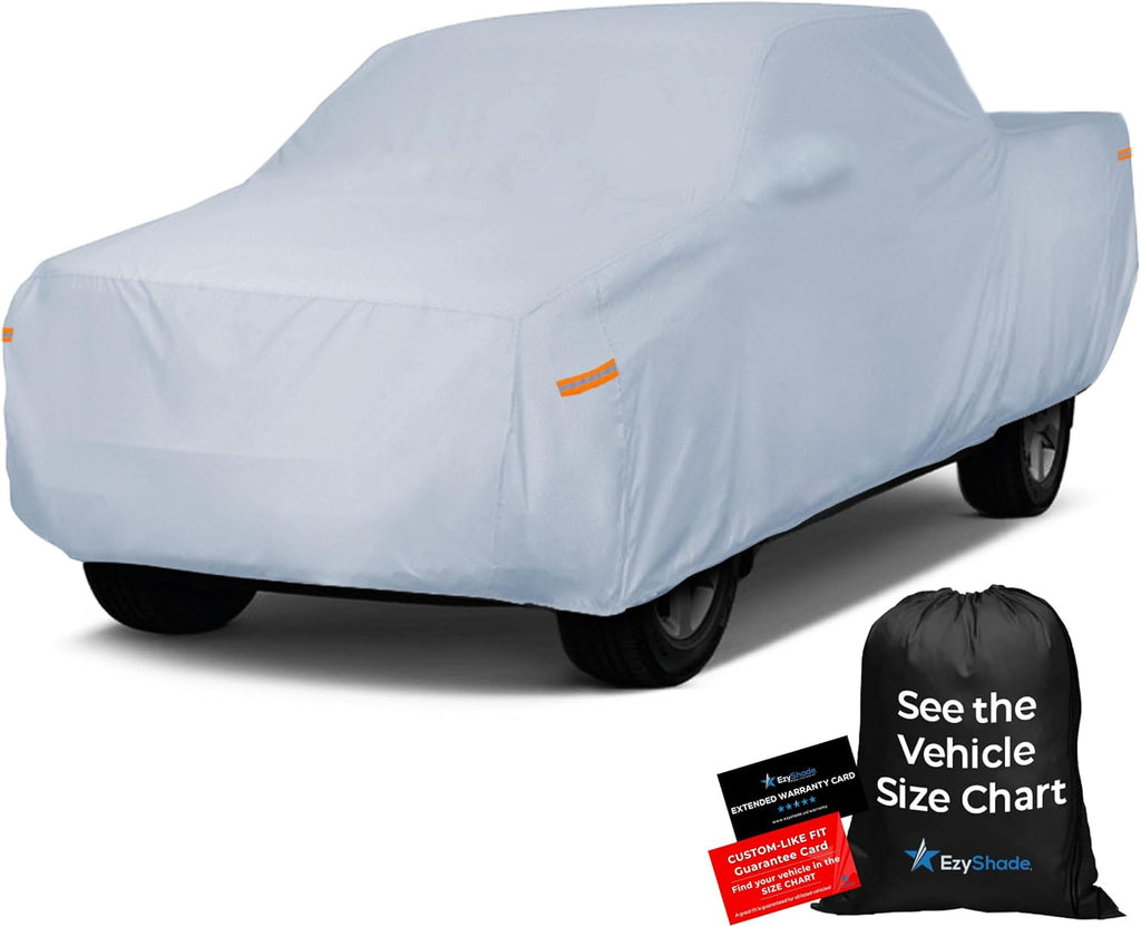 EzyShade 10-Layer Truck Cover Waterproof All Weather. See Vehicle Size-Chart for Accurate Fit. Full Outdoor Pickup Truck Covers Chevy Silverado F250 F350 RAM. Sun Wind Rain. Size T6 (See SizeChart)