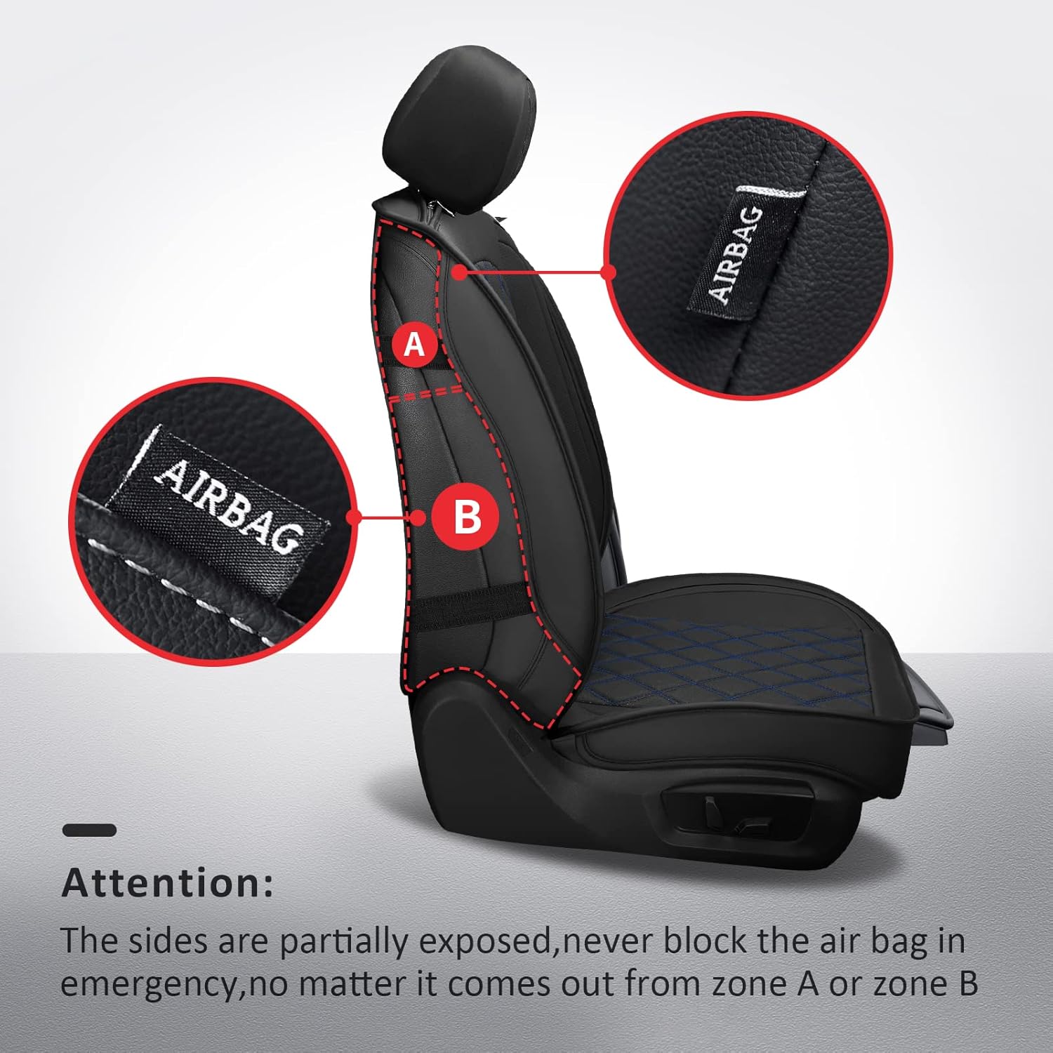 MIROZO Seat Covers for Ram, Waterproof Truck Seat Covers Compatible with 2009-2025 Dodge Ram 1500 2500 3500 Truck Pickup Crew Quad Cab with Split Bench 40/60(Black and Blue,Full Set Curved Back)