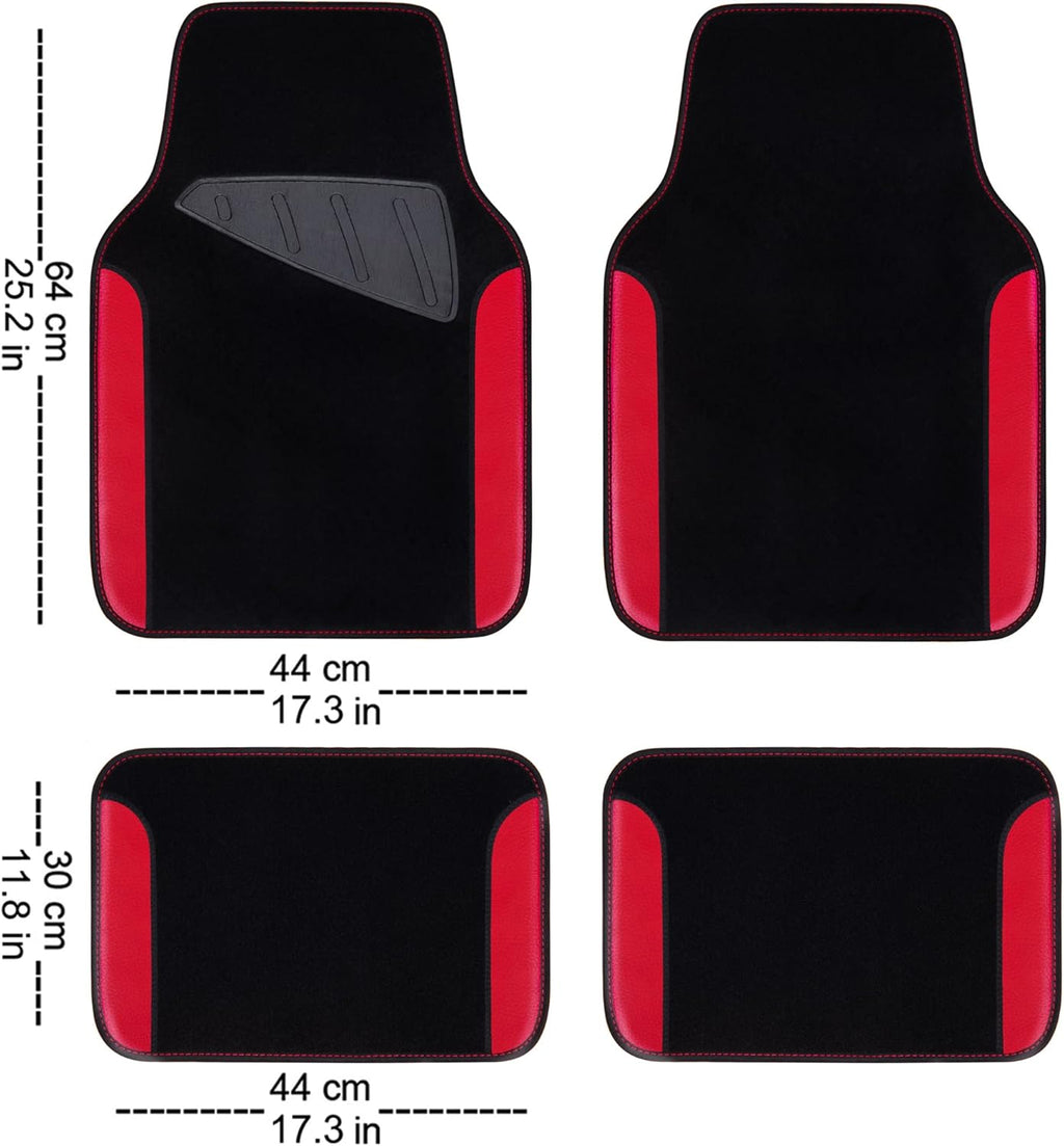 CAR PASS Rainbow Waterproof Universal Fit Faux Leather Car Carpet- Anti-Slip Nibbed Backing Floor Mats for SUV, Vans,Sedans,Trucks, Automotive Set of 4 for Women (Black with Red)