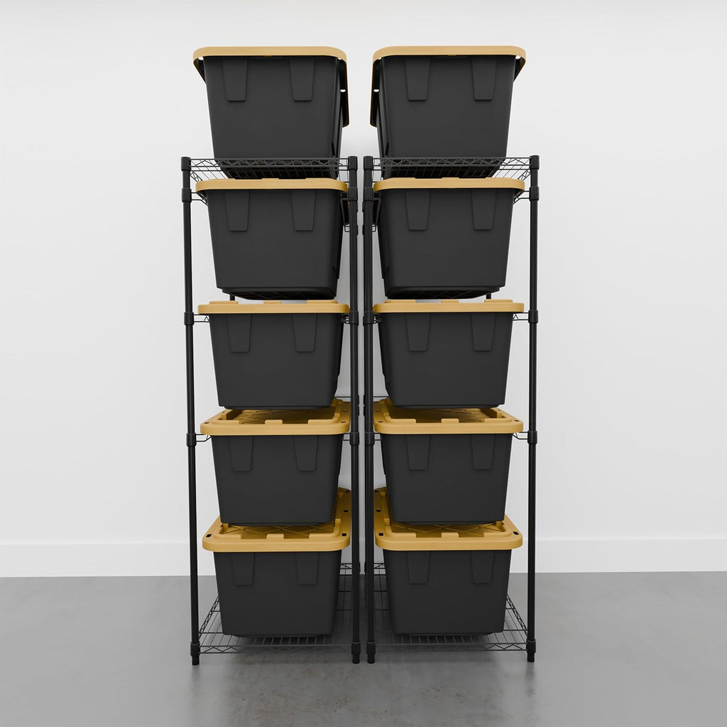 SafeRacks 2 Pack 5-Tier Steel Tote Rack - Maximize Space, Declutter, Organization, NSF Certified, Bin Storage for Garage, Pantry, Kitchen, Workspace, 5 Shelves, 31″ x 23″ x 68″, Black