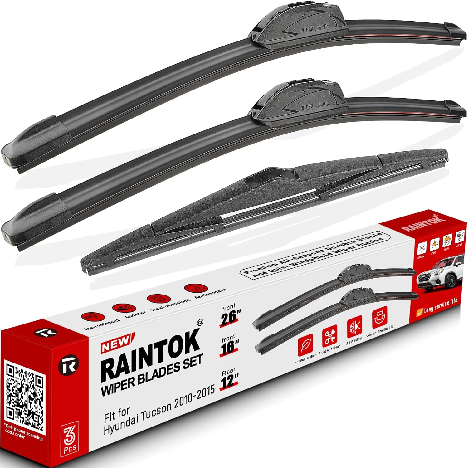 Windshield Wiper Blades Replacement for Hyundai Tucson 2010 2011 2012 2013 2014 2015 Original Factory Quality Front Rear Wipers Blade Set for My Car - 26" 16" 12" (Set of 3)