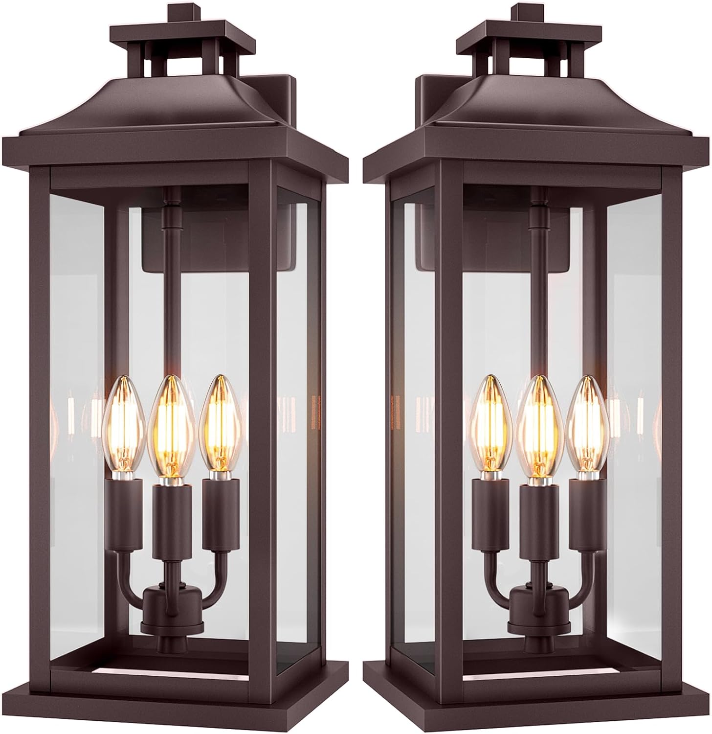 20" Oil Rubbed Bronze Outside Lighting for House 3-Light, 2 Pack Brown Large Vintage Outdoor Sconce Lights Porch Patio Lights Wall Mount, Waterproof Exterior Carriage Lamps, E12