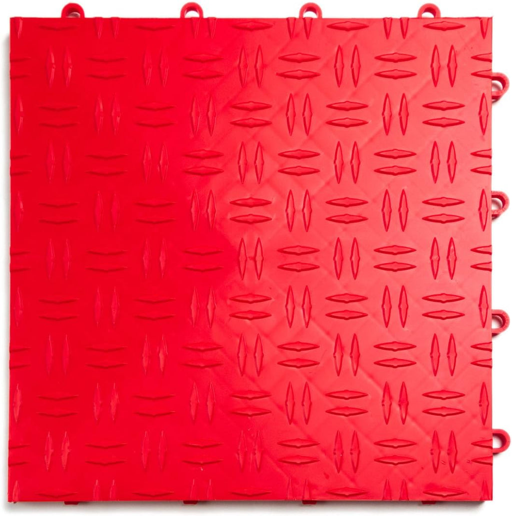 Big Floors GarageTrac Diamond, Interlocking Non-Slip Garage Flooring Tile, Durable, Modular, Heavy-Duty Copolymer, Easy Install (Red, 24 Pack of 12 x 12" Tiles)