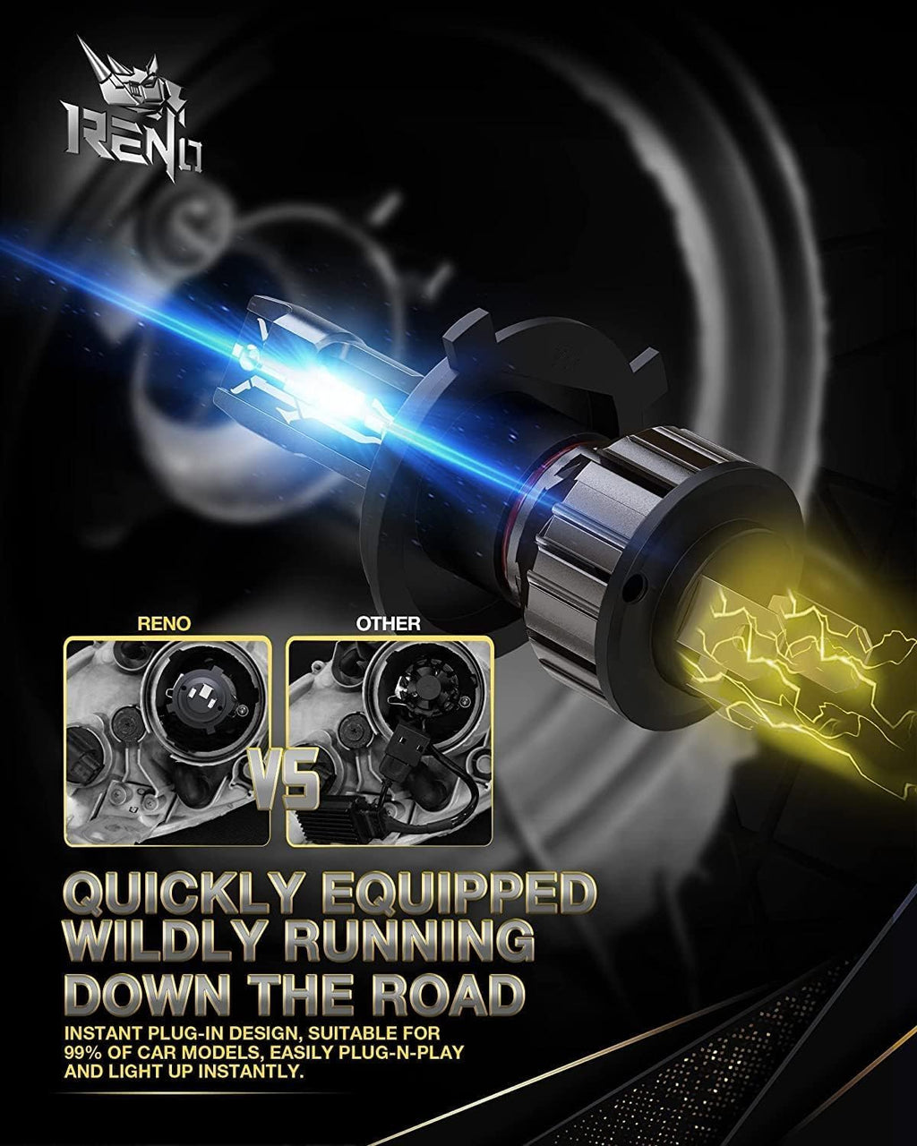 RENO H4 Bulb, H4 9003 Fog Lights Bulb, 9003 H4 Light Bulbs Fanless In Line HB2 Car Fog Bulb Plug and Play, Pack of 2