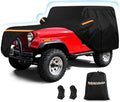Car Cover for Jeep CJ5 1955-1983, Waterproof 210D Oxford Cloth and Cotton Cover Outdoor Full Car Covers with Zipper Windproof Heavy Duty All Weather with Wind, Sun, UV and Dust Protectio