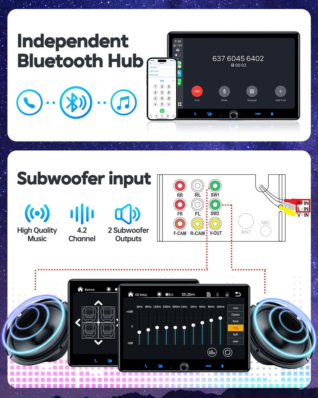 PLZ Single Din Car Stereo Wireless Apple Carplay Android Auto Radio, 10.1" Car Play Touch Screen, Bluetooth 5.3 Car Audio Receiver, 4.2 Channel 240W, Subwoofers, Backup Camera, Navigation, FM/AM, SWC